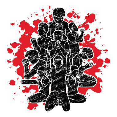 Bir grup dua, dua, teşekkürler Tanrım, dua kompozisyon grafik vektör Christian insanlar