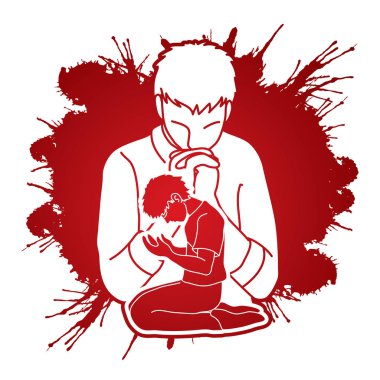 Dua, dua, Tanrıya şükür, ibadet karikatür grafik vektör Hıristiyan