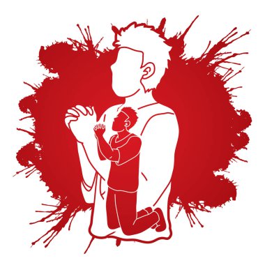 Dua, dua, Tanrıya şükür, ibadet karikatür grafik vektör Hıristiyan