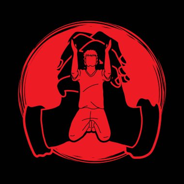 Dua, dua, Tanrıya şükür, ibadet karikatür grafik vektör Hıristiyan