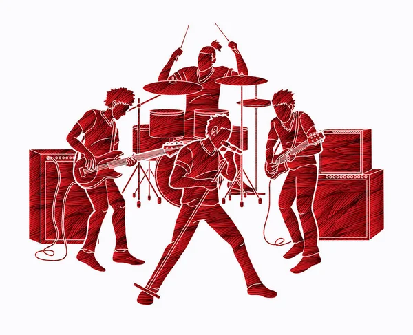 Músico Tocando Música Juntos Banda Música Vector Gráfico — Vector de stock