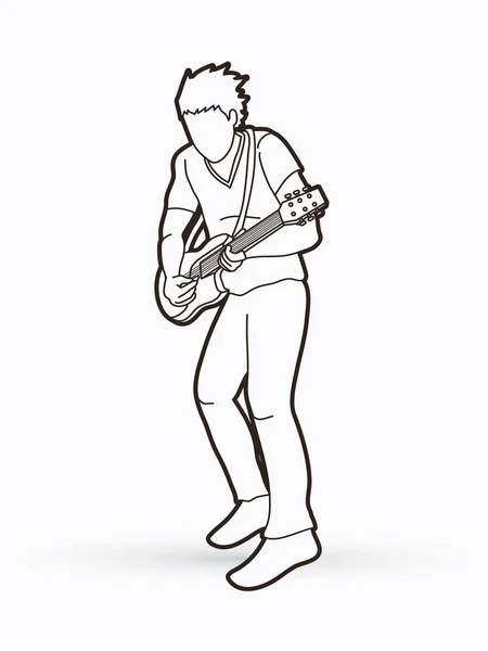 Musicien Jouant Guitare Électrique Groupe Musique Vecteur Graphique — Image vectorielle