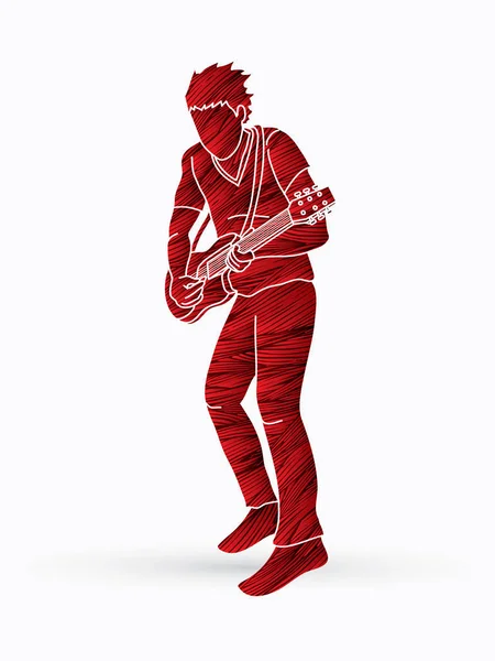 Músico Tocando Guitarra Eléctrica Banda Música Vector Gráfico — Vector de stock