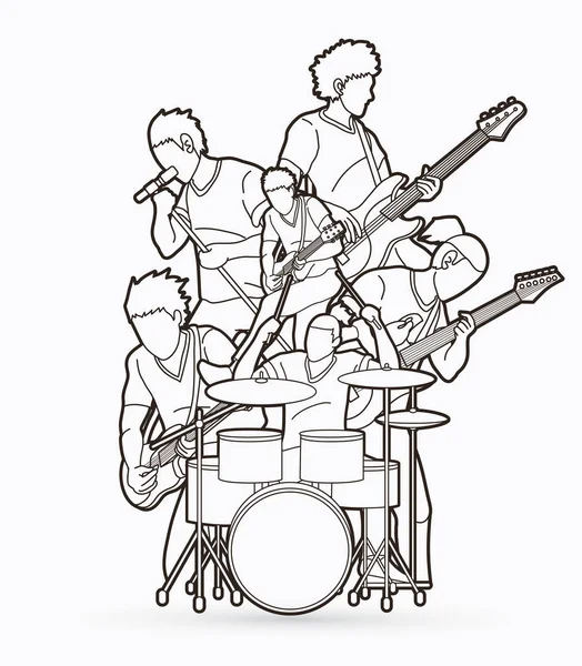 Músico Tocando Música Juntos Banda Música Vector Gráfico — Vector de stock