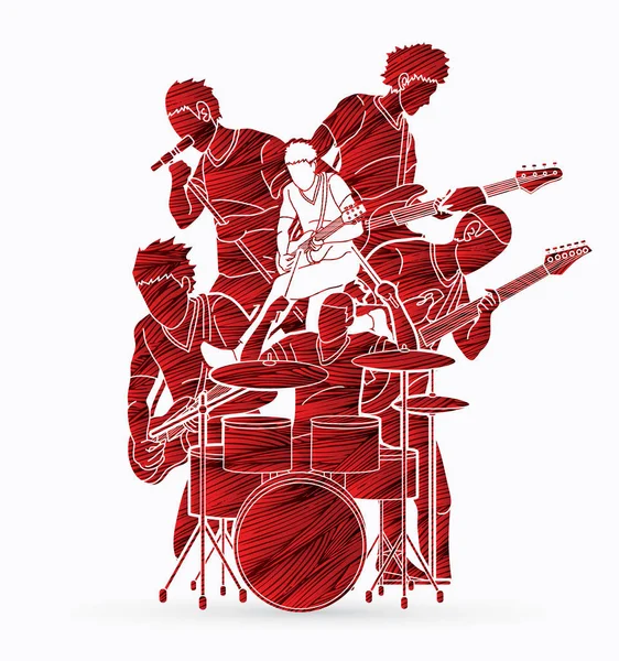 Músico Tocando Música Juntos Banda Música Vector Gráfico — Vector de stock