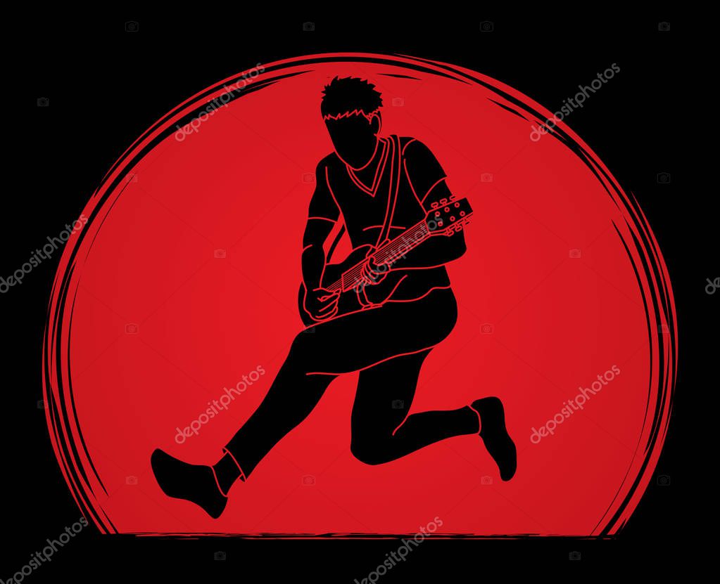 Musician playing electric guitar, Music band graphic vector.