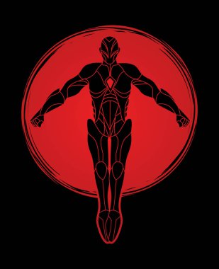 Süper kahraman robot Aksiyon, çizgi film süper kahraman grafik vektör.