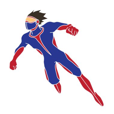 Aksiyon, çizgi film süper kahraman adam grafik vektör atlama uçan süper kahraman.