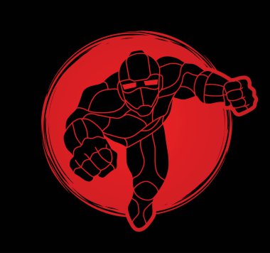 Aksiyon, çizgi film süper kahraman grafik vektör uçan süper kahraman Robot.