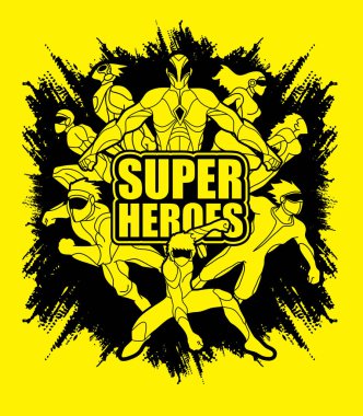 Grup süper kahraman eylem, birlik birlikte takım iş grafik vektör
