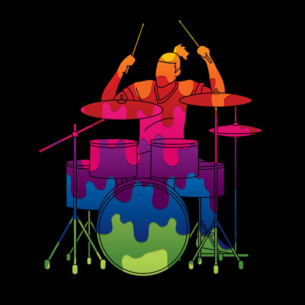 Músico Tocando Tambor Vector Gráfico Banda Música — Vector de stock