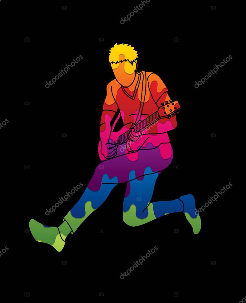Musician playing electric guitar, Music band graphic vector.