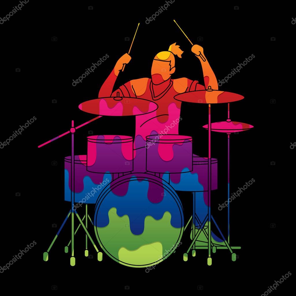 Musician playing Drum, Music band graphic vector
