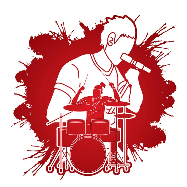 歌とドラム 音楽バンド アーティスト グラフィック ベクトルを演奏ミュージシャン — ストックベクタ