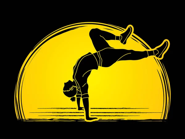 Streetdance Jongens Dans Hip Hop Dancing Oefening Yoga Actie Grafische — Stockvector