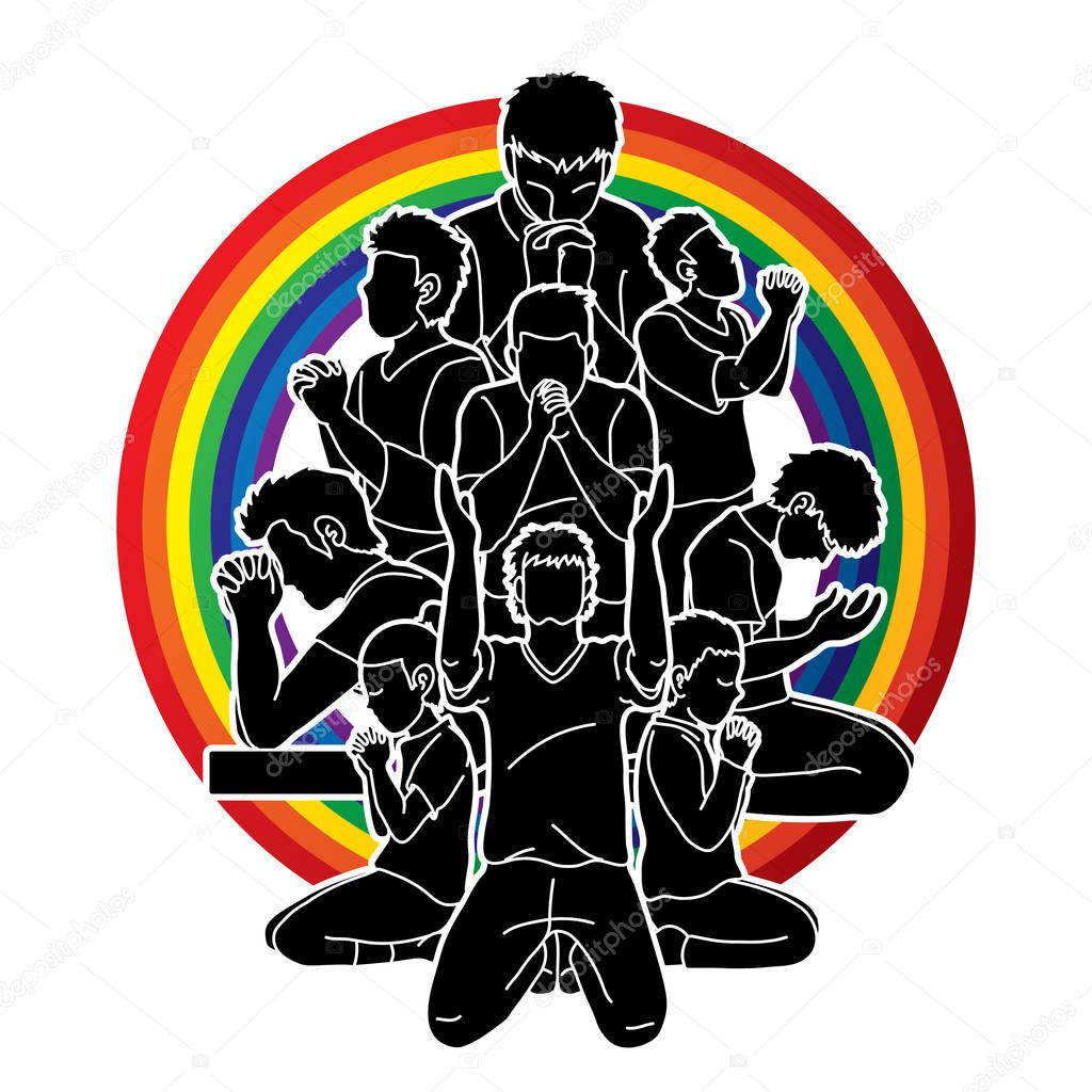 Group of people Praying, Christian praying, Thank you GOD , Prayer composition graphic vector