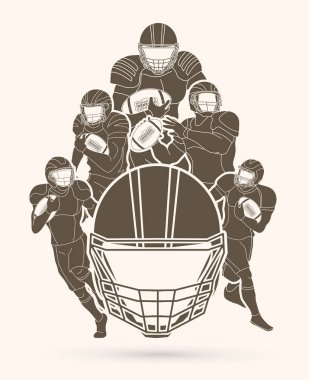 Amerikan futbolu oyuncu eylem, Grup sporcu oyuncu, spor kavram grafik vektör.