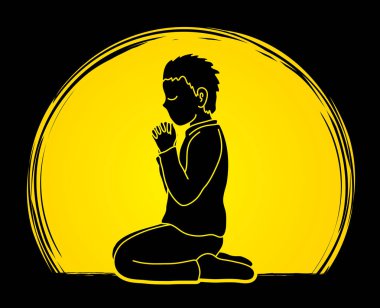 Çocuk çok şükür, dua, Hıristiyan dua eden, teşekkür ederim Tanrım grafik vektör