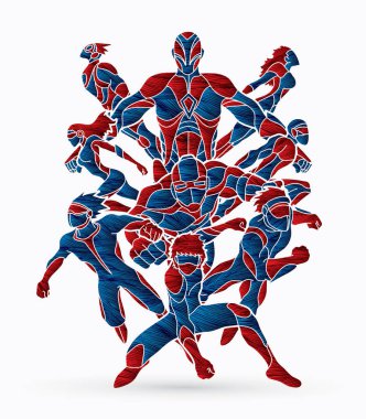 Grup süper kahraman eylem grafik vektör.