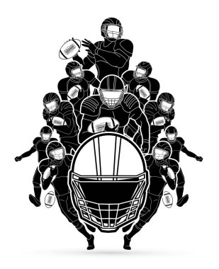 Grup Amerikan futbolu oyuncusu, sporcu eylem, spor kavram grafik vektör.