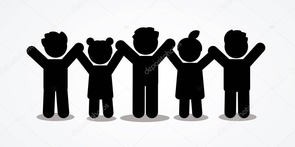 Group of children holding hands icon graphic vector.