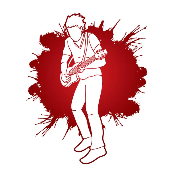 Músico Tocando Guitarra Eléctrica Banda Música Vector Gráfico — Vector de stock