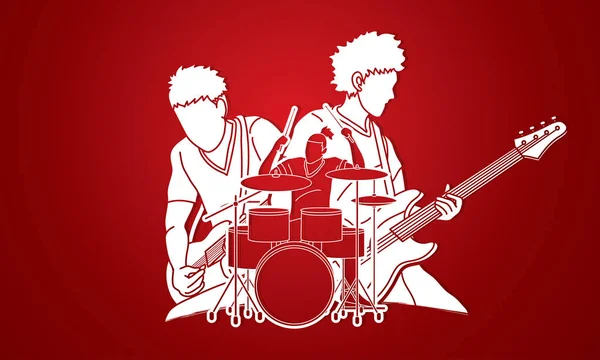 Músico Tocando Música Juntos Banda Música Artista Vector Gráfico — Vector de stock