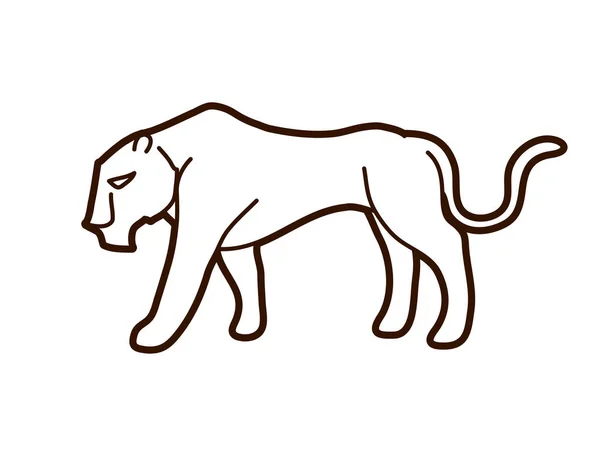 Svart Tiger Panther Eller Lejoninna Grafisk Vector — Stock vektor