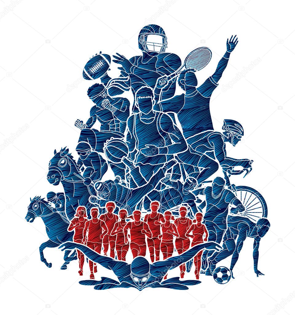 Sport Players, Different sports , Sport mix action graphic vector.
