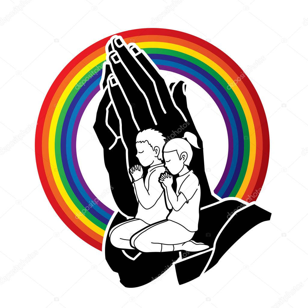 Boy and Girl Prayer, Christian praying ,Praise God, Worship cartoon graphic vector