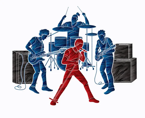 Músico Tocando Música Juntos Banda Música Vector Gráfico — Vector de stock