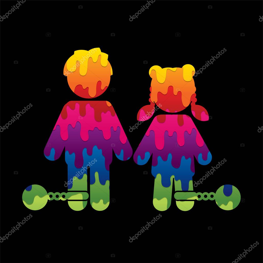Stop Child abuse ,Children with chain and ball icon graphic vector.