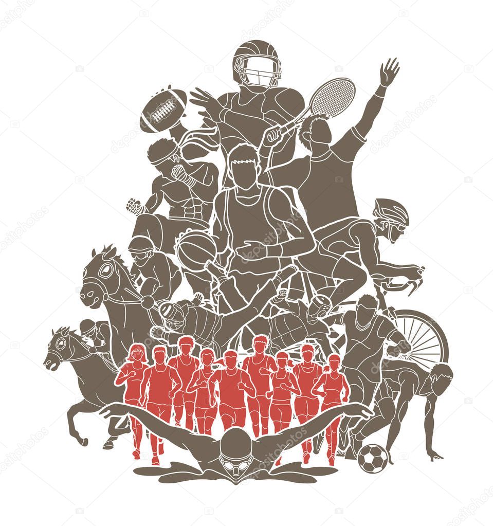 Sport Players, Different sports , Sport mix action graphic vector.