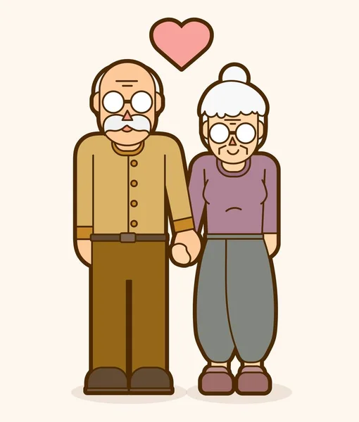 Grandfather Grandmother Holding Hands Couple Love Graphic Vector — Stock Vector