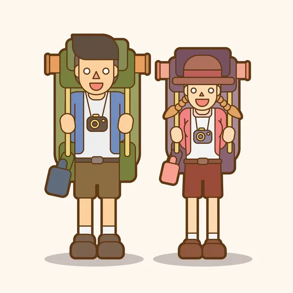 Couple Carrying Backpacks Ready Travel Graphic Vector — Stock Vector