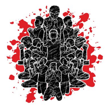 Grup insanlar dua, övgü Lord için pozlama grafik vektör çift