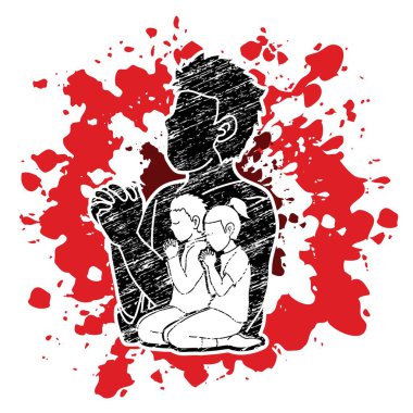 Little boy and girl prayer, Praise to the Lord , Double exposure graphic vector