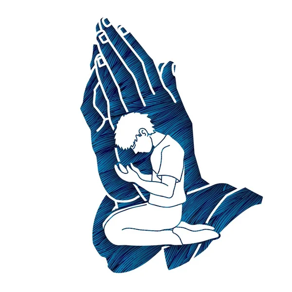 Man Prayer Praise Lord Double Exposure Graphic Vector — Stock Vector