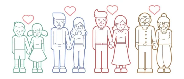 Amor Familiar Gente Mano Pareja Amor Valentine Vector Gráfico Dibujos — Archivo Imágenes Vectoriales