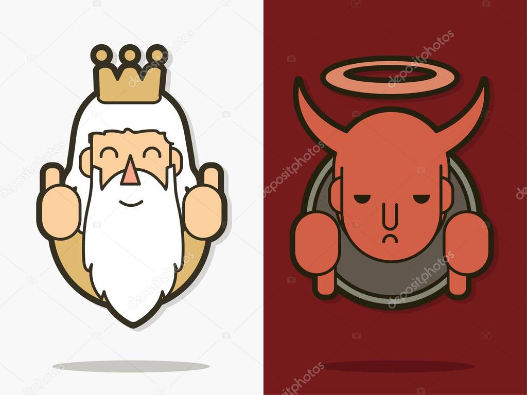 Good and bad, God and devil cartoon graphic vector