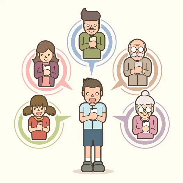 Kleiner Junge Chattet Online Mit Seiner Familie Smartphone Cartoon Grafik — Stockvektor