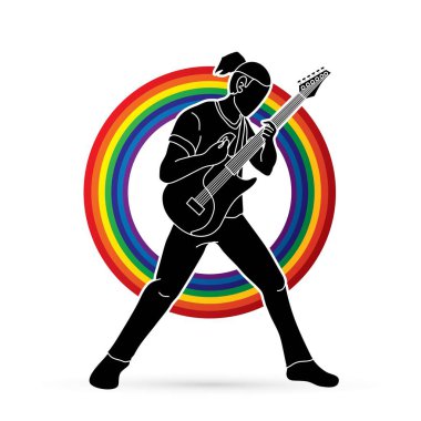 Müzisyen elektro gitar, müzik grubu grafik vektör çalmak
