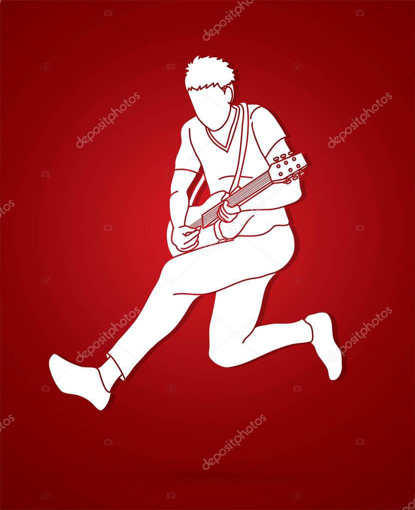 Musician playing electric guitar, Music band graphic vector.