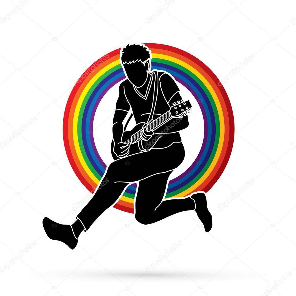 Musician playing electric guitar, Music band graphic vector.