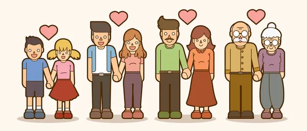 Family Love People Holding Hands Couple Love Valentine Cartoon Graphic — Stock Vector