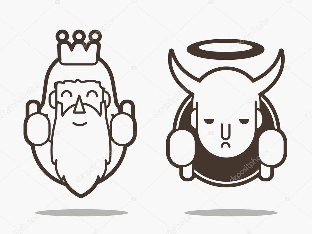 Good and bad, God and devil cartoon graphic vector