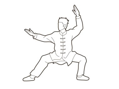 Man Kung Fu pose ready to fight graphic vector. clipart