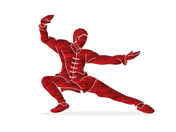 Homme Kung Pose Prêt Combattre Vecteur Graphique — Image vectorielle