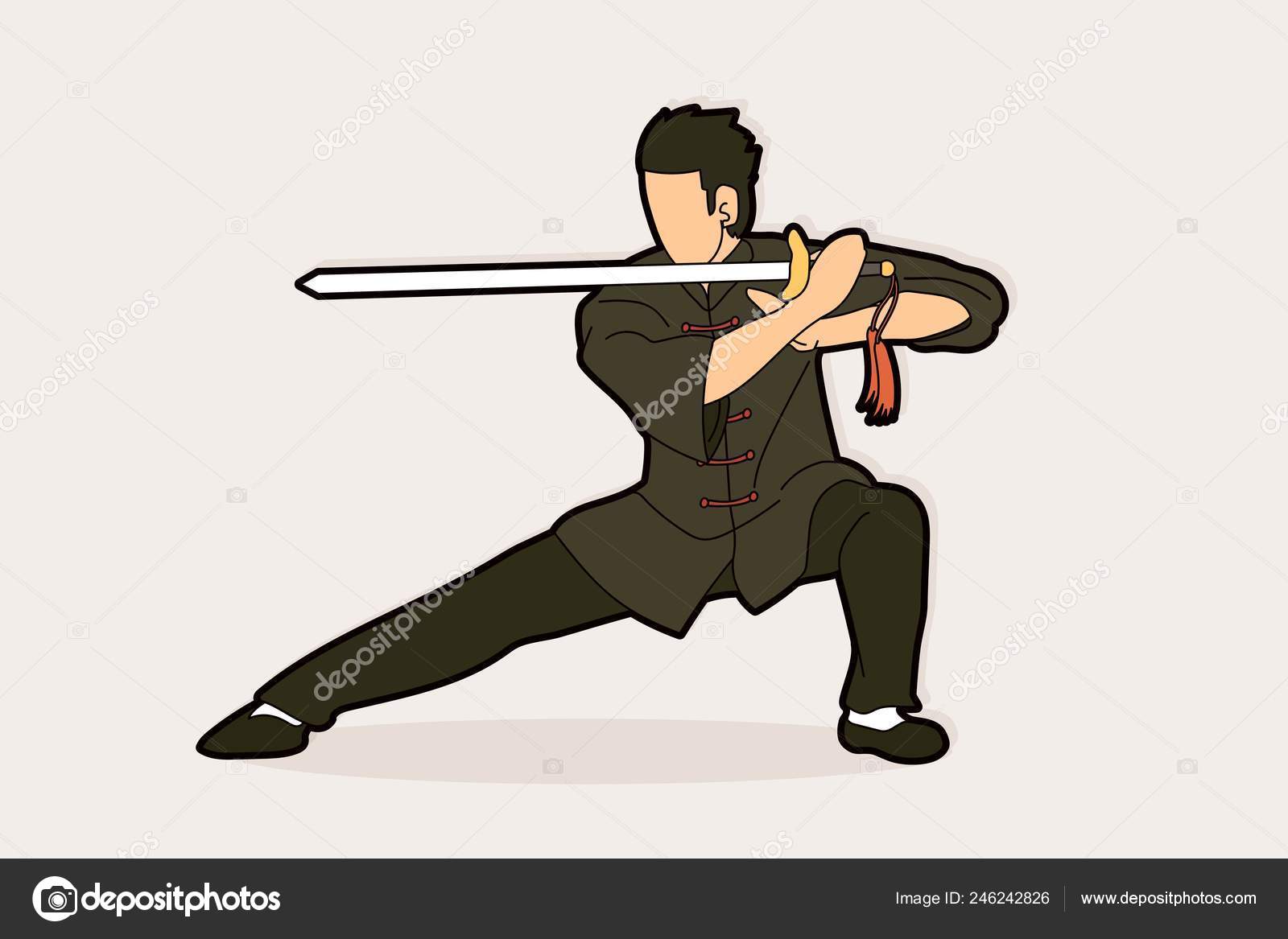 een experiment doen Ervaren persoon De Man Sword Action Kung Pose Graphic Vector Stock Vector Image by ©sila5775  #246242826