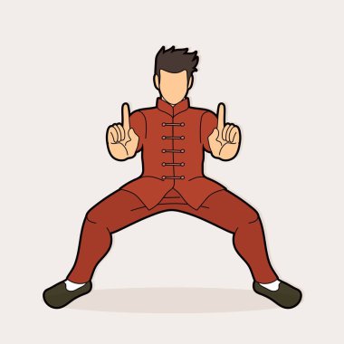 Man Kung Fu action ready to fight graphic vector clipart